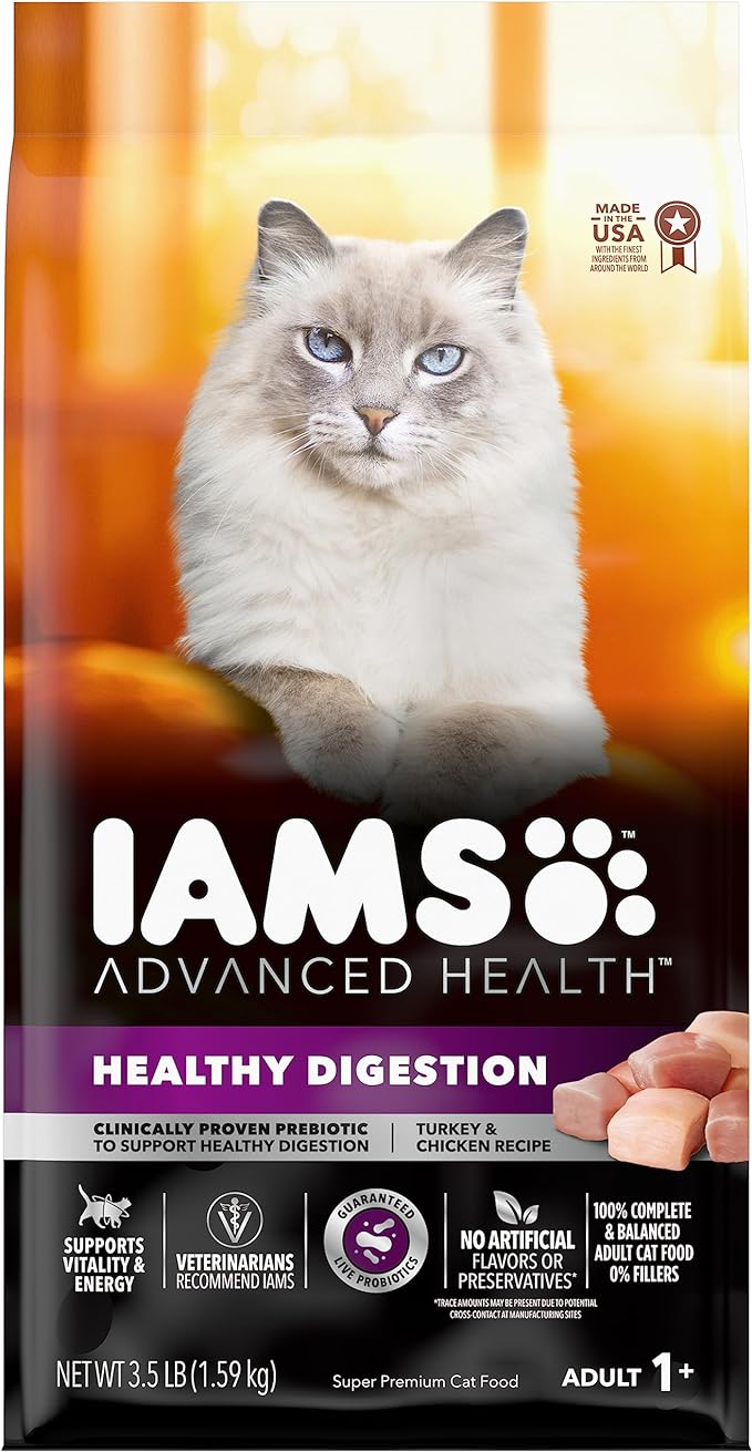 IAMS Advanced Health Healthy Digestion Turkey and Chicken Recipe Adult Dry Cat Food, 3.5 lb. Bag, Brown, 3.50 Pound (Pack of 1)