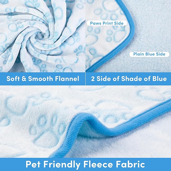 Stuffed Premium Soft Dog Blanket, Blue Flannel Fleece Blanket for Small Medium Dogs, Pet Puppy Blankets Gift for Kitten Cat, Cute Paw Print Blanket for Bed Cover, Couch, Crate