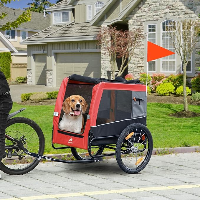 Aosom Dog Bike Trailer with Suspension System, Hitch for Medium Dogs, Pet Wagon & Dog Trailer for Bicycle with Storage Pocket