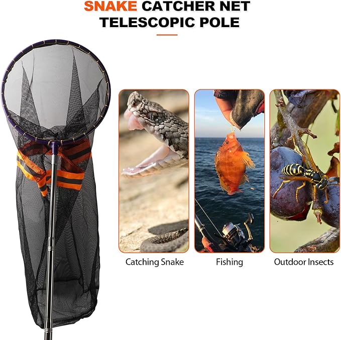 Snake Catcher Net, Rattlesnake Grabber Hnadling Tool, Reptile Catch Telescopic Pole Stick, Rattle Snake Removing and Catching Picker with 12" Ring, Extends to 40 Inches