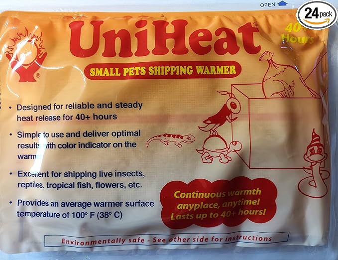 Uniheat Shipping Warmers, Heat Packs, 40 Hour - 24 Pack, for Overnight Shipping of Live Pets - Reptiles, Fish, Corals, Chicks, Insects, etc. + FREE 20 Hour Heat Pack Included!
