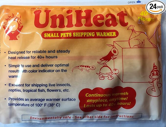 Uniheat Shipping Warmers, Heat Packs, 40 Hour - 24 Pack, for Overnight Shipping of Live Pets - Reptiles, Fish, Corals, Chicks, Insects, etc. + FREE 20 Hour Heat Pack Included!