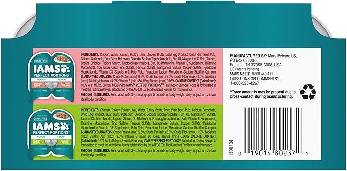 IAMS Perfect Portions Healthy Grain Free Variety Pack Wet Cat Food, 2.6 oz, 24 count (Pack of 2).