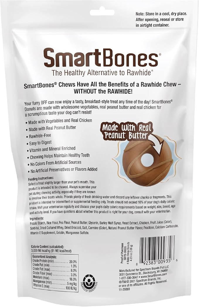 SmartBones Bake Shop Donuts with Peanut Butter, Treat Your Dog to Rawhide-Free Chews, 4 Count