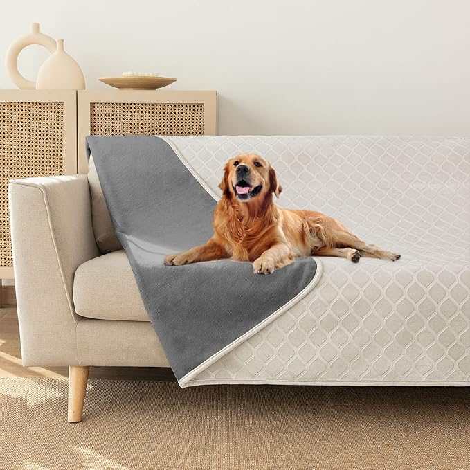 fuguitex Waterproof Dog Blanket Bed Cover Dog Crystal Velvet Moroccan Fuzzy Cozy Plush Pet Blanket Throw Blanket for Couch Sofa(68 * 82 inch, Cream+Grey)
