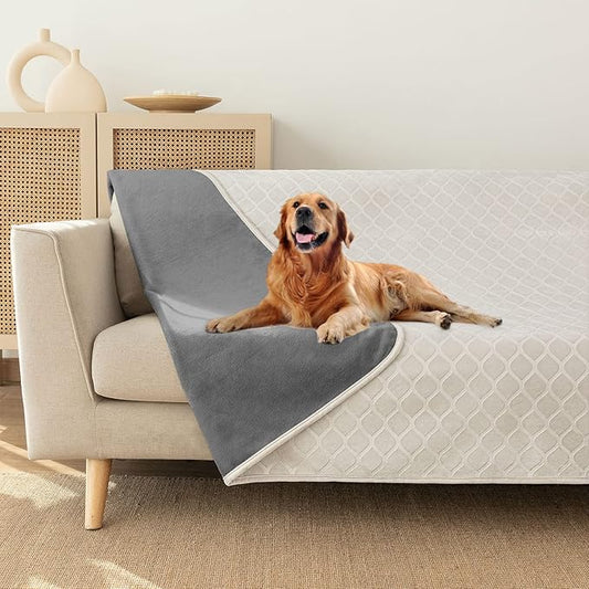 fuguitex Waterproof Dog Blanket Bed Cover Dog Crystal Velvet Moroccan Fuzzy Cozy Plush Pet Blanket Throw Blanket for Couch Sofa(68 * 82 inch, Cream+Grey)