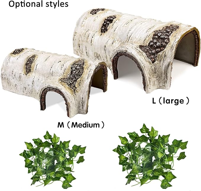 Reptile Hide Large Caves Simulation Tree Hideout Snake Hide Leopard Gecko Terrarium Plastic Plant Leaves Ornament Habitat Shelter Decor for Lizard Hermit Crab Spider Frog Amphibians