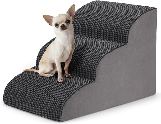 Dog Stairs for Small Dogs, 3-Step Dog Steps for Bed and Couch High Density Foam Pet Stairs for Small Dogs and Cats, Pet Steps Dog Ramp for Doggies, Aged Dog and Injured Pets