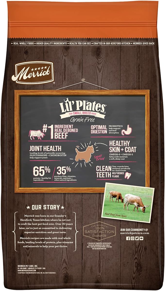Merrick Lil’ Plates Premium Grain Free Dry Dog Food For Small Dogs, Real Texas Beef And Sweet Potato Kibble - 4.0 lb. Bag