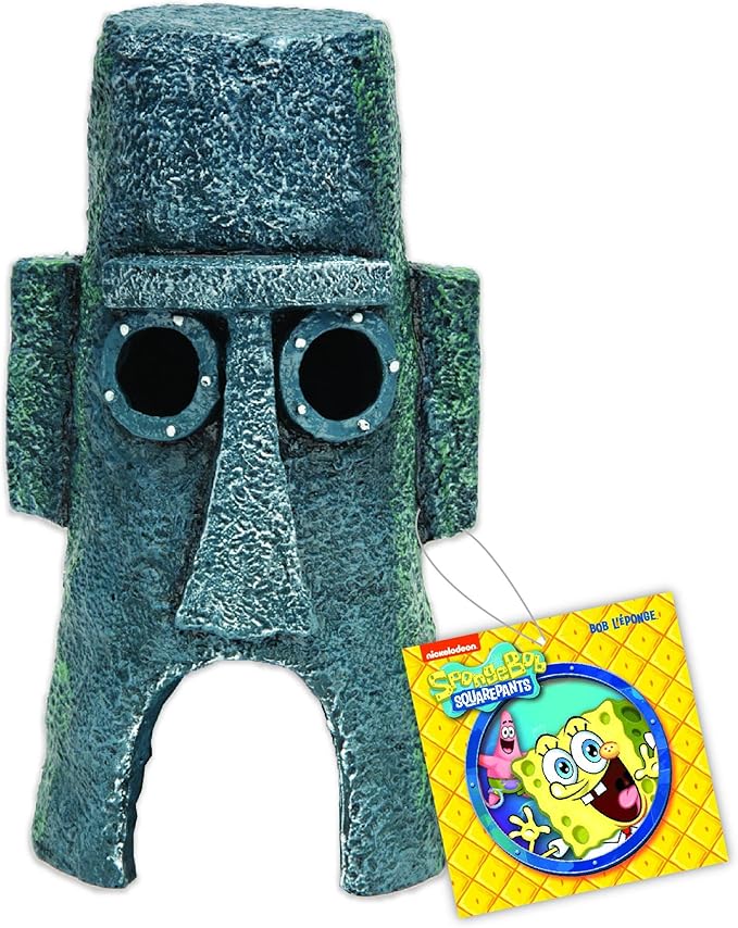 Penn-Plax Spongebob Squarepants Squidward’s Easter Island Home - Officially Licensed Aquarium Ornament - Medium (SBR11)