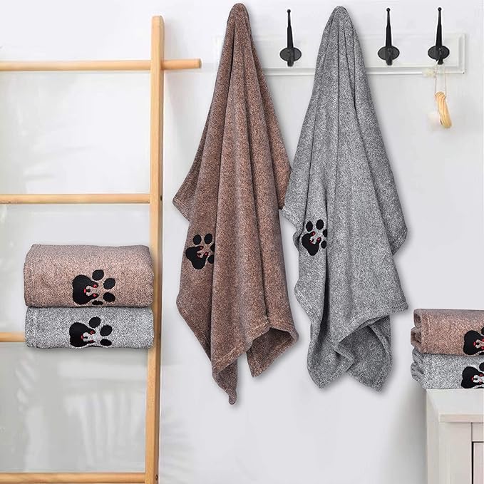 Dog Towels for Drying Dogs - Pack of 4 - Super Absorbent Soft Microfiber Pet Bath Grooming Towel for Dogs and Cats & Other Pets (M-36" * 28", 2Grey and 2Brown)