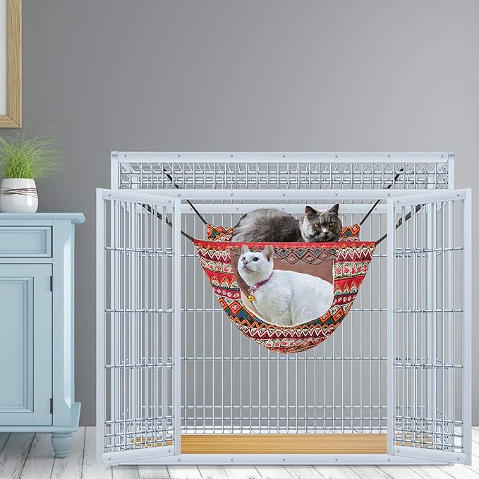 Cat Cage Hammock,Hanging Soft Pet Bed for Kitten Ferret Puppy Rabbit or Small Pet,Double Layer Hanging Bed for Pets,2 Level Indoor Bag for Spring/Summer/Winter (Ethnic Style)