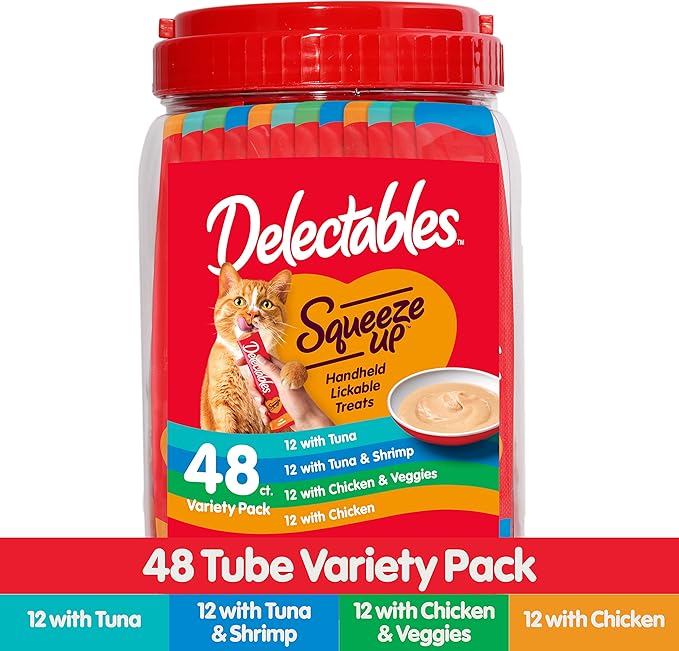 Hartz Delectables Squeeze Up Variety Packs Interactive Lickable Wet Cat Treats, case of 48