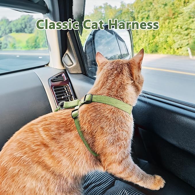 Cat Harness for Walking Escape Proof Linen Fabric Adjustable Pet Vest Harness Comfortable Soft Lightweight Harness for Cats and Dogs Green M