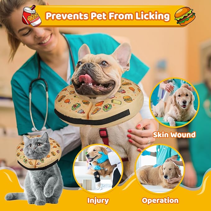 Grand Line Hamburger Collar for Dogs and Cats, Soft Protective Recovery Cone After Surgery, Blow up Pet Donut Collar Cone, E-Collar Alternative Does not Block Vision (Medium)