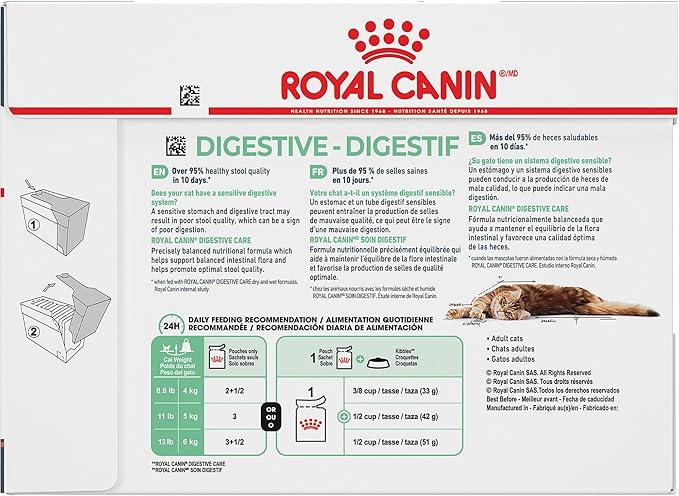 Royal Canin Digestive Care Chunks in Gravy Adult Wet Cat Food, Pouches 3 Oz(Pack of 12), Chicken flavor