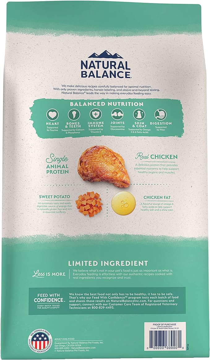 Natural Balance Limited Ingredient Adult Grain-Free Dry Dog Food, Chicken & Sweet Potato Recipe, 4 Pound (Pack of 1)