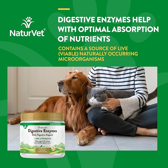 NaturVet – Digestive Enzymes for Dogs - Plus Probiotics & Prebiotics | Helps Support Diet Change & A Healthy Digestive Tract | for Dogs & Cats | 8 oz Powder