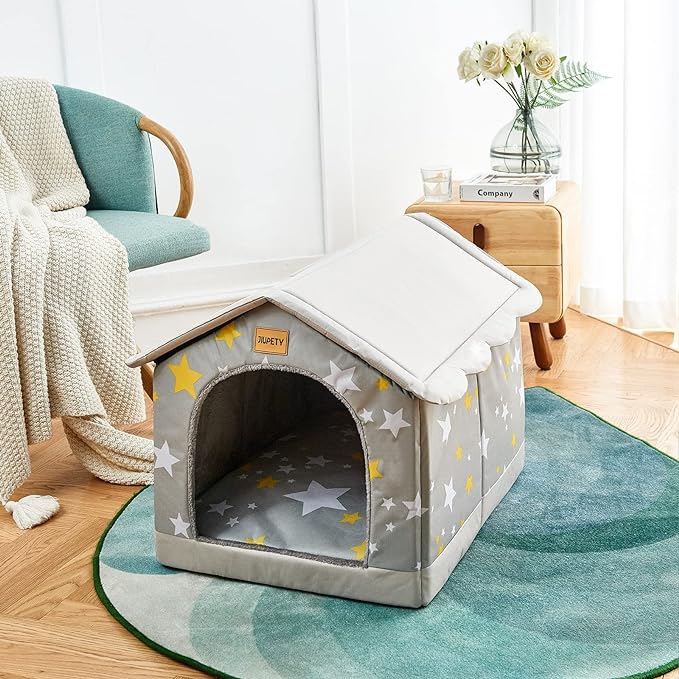 Jiupety Cozy Pet Bed House, Indoor/Outdoor Pet House, XL Size for Medium and Large Dog, Warm Cave Sleeping Nest Bed for Cats and Dogs, Gray