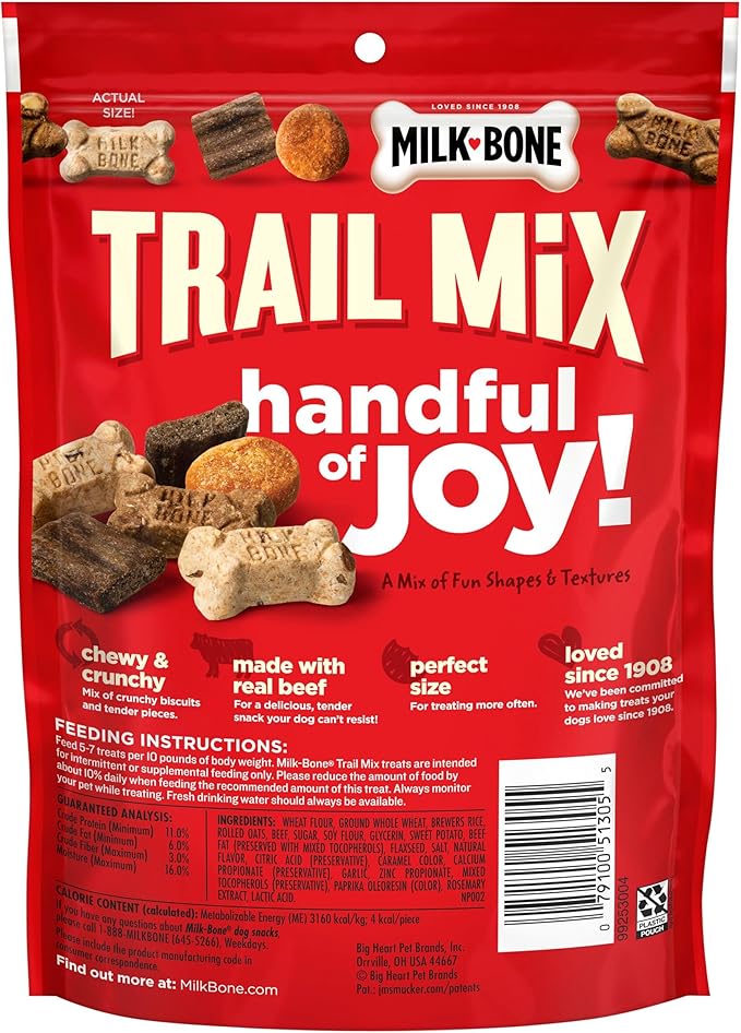 Milk-Bone Trail Mix Chewy & Crunchy Dog Treats, Real Beef & Sweet Potato, 9 Ounce (Pack of 6)