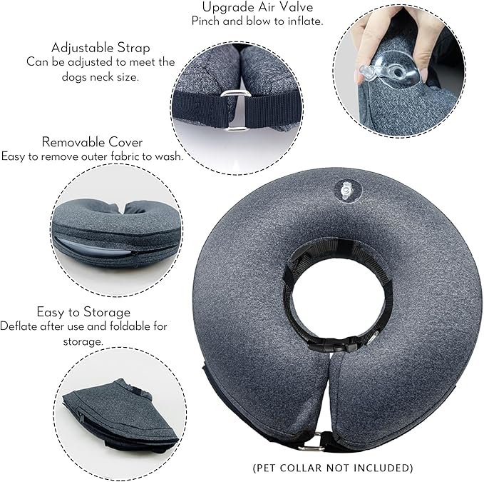 MIDOG Dog Cone Collar, Inflatable Dog Neck Donut Collar Alternative After Surgery, Soft Protective Recovery Cone for Small Medium Large Dogs and Cats Puppies - Alternative E Collar (Gray, L)