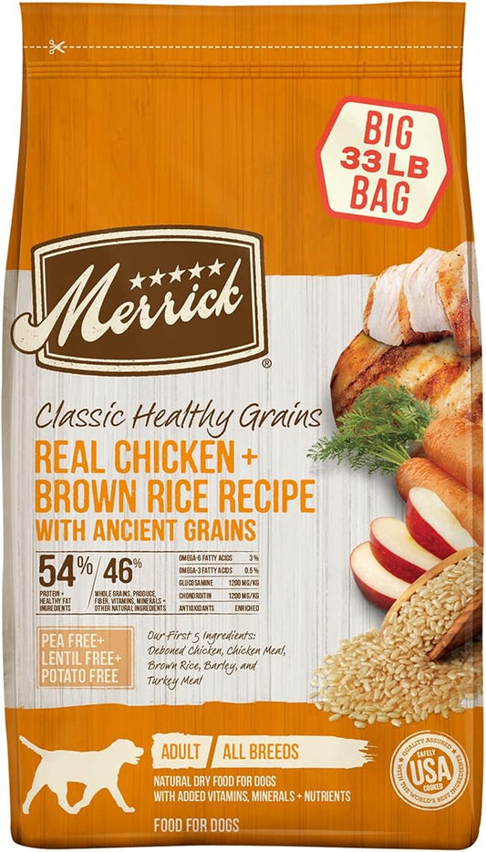 Merrick Healthy Grains Premium Adult Dry Dog Food, Wholesome and Natural Kibble with Chicken and Brown Rice - 33.0 lb. Bag