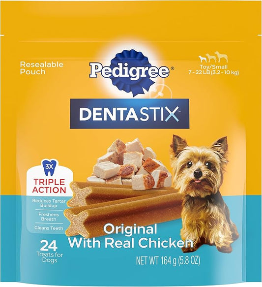 PEDIGREE DENTASTIX Toy/Small Dog Dental Treats Original Flavor Dental Bones, 5.8 oz. -24 Count (Pack of 7)