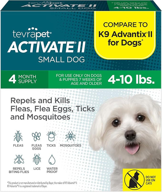 Activate II Flea and Tick Prevention for Dogs | 4 Count | Small Dogs 4-10 lbs | Topical Drops | 4 Months Flea Treatment