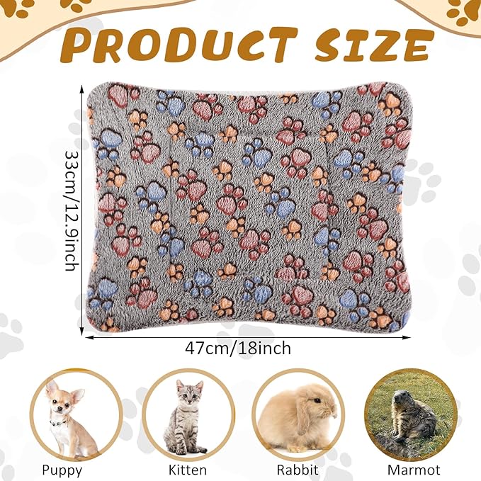 4 Pack Ultra Soft Dog Cat Bed Mat with Cute Prints Reversible Fleece Dog Crate Kennel Pad Cozy Washable Thickened Hamster Guinea Pig Bed Pet Bed Mat for Small Animals (Gray,13 x 19 Inches)