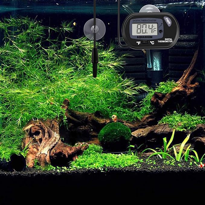 Aquarium Thermometer LCD Digital Aquarium Thermometer with Suction Cup Fish Tank Water Terrarium Temperature for Fish and Reptiles Like Lizard and Turtle