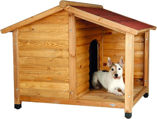 TRIXIE natura Lodge Dog House, Covered Porch, Hinged Roof, Adjustable Legs, Brown, Small