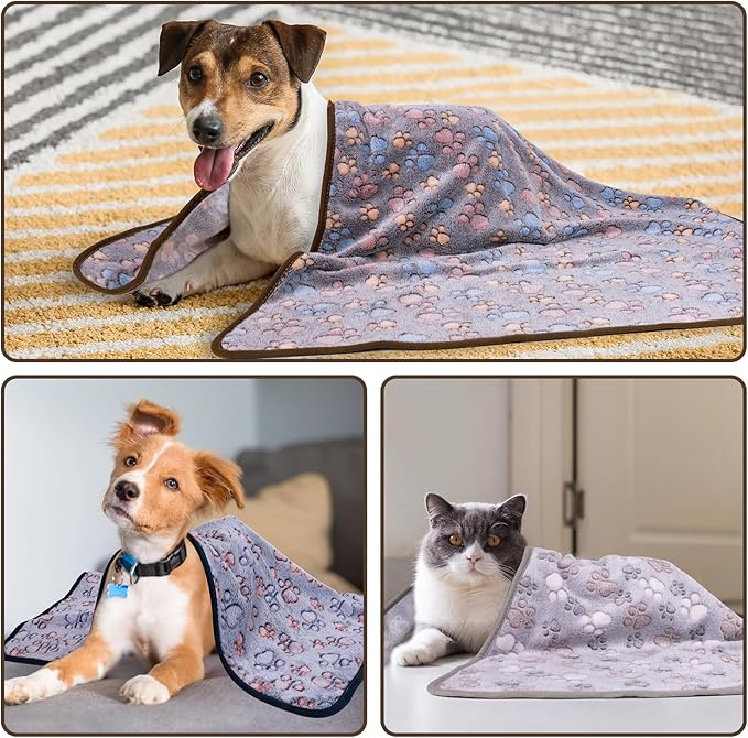 Dono 1 Pack 3 Dog Blankets, Soft Fluffy Fleece Pet Blanket Warm Sleep Mat Paw Print Design Puppy Kitten Throw Blanket Doggy Mat, Blanket for Dogs