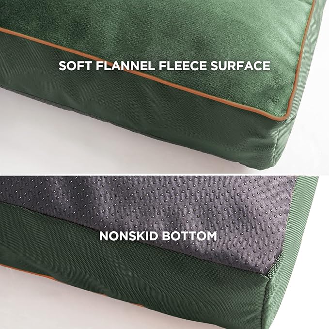 Bedsure Waterproof Dog Beds for Large Dogs - 4 inch Thick Up to 75lbs Large Dog Bed with Washable Cover, Pet Bed Mat Pillows, Dark Green