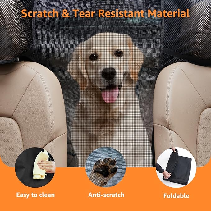 LOOBANI Upgraded Dog Car Barrier with Enhanced Visibility Mesh, 57" Wide - Fits Medium to Large SUVs & Cars, Dog Car Net with Adjustable Rope & Storage Bag for Safe Kids/Pet Travel