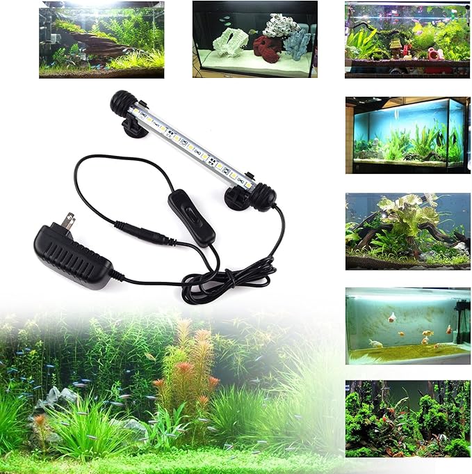 LED Aquarium Light, Smiful Fish Tank Light Submersible Underwater Crystal Glass LEDs Lights, 7.5"- White