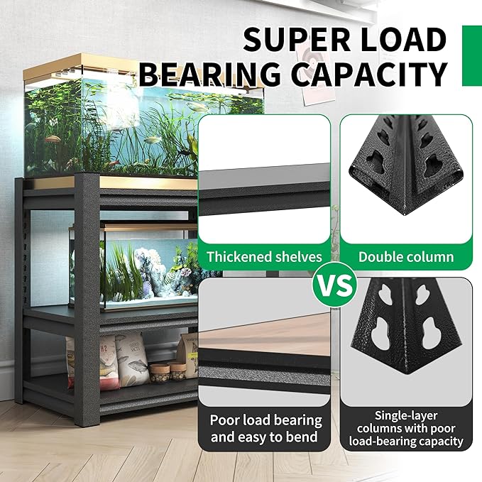 Fish Tank Stand,3-tier Rack Shelf Heavy Duty Metal Frame Aquarium Stand 20 Gallon,Reptile Terrarium Stand for 30 Gallon Long Aquarium,Reptile Tank Stand,Breeder Tank Stand,31.5"*18"*34"