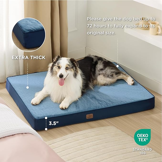 Bedsure Large Orthopedic Dog Bed for Large Dogs - Memory Foam Dog Beds, 2-Layer Thick Pet Bed with Removable Washable Cover and Waterproof Lining (36x27x3.5 Inches), Dog Mattress, Navy
