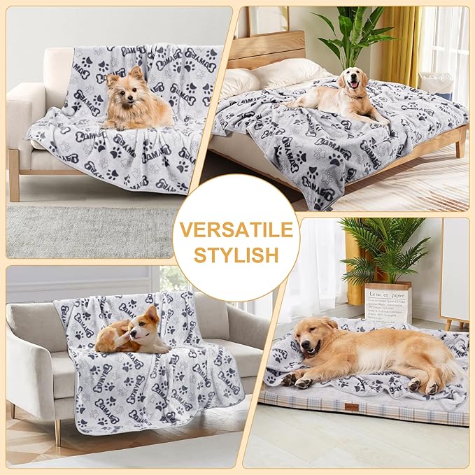 1 Pack 3 Dog Blanket, 31x41Inch Upgraded Dog Cat fleece Blanket Washable, Dog Blanket Soft Pet Throw Cover for Kennel Bed, Cute Paw Pattern, Pet Blanket, Medium Small Dogs, Grey