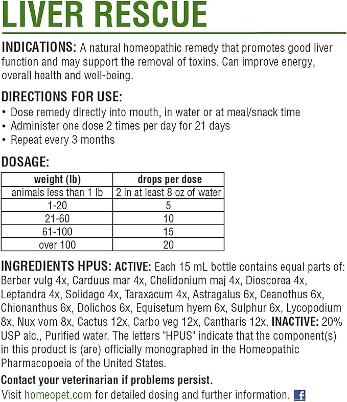 HomeoPet Liver Rescue, Natural Liver Support for Pets, 15 Milliliters