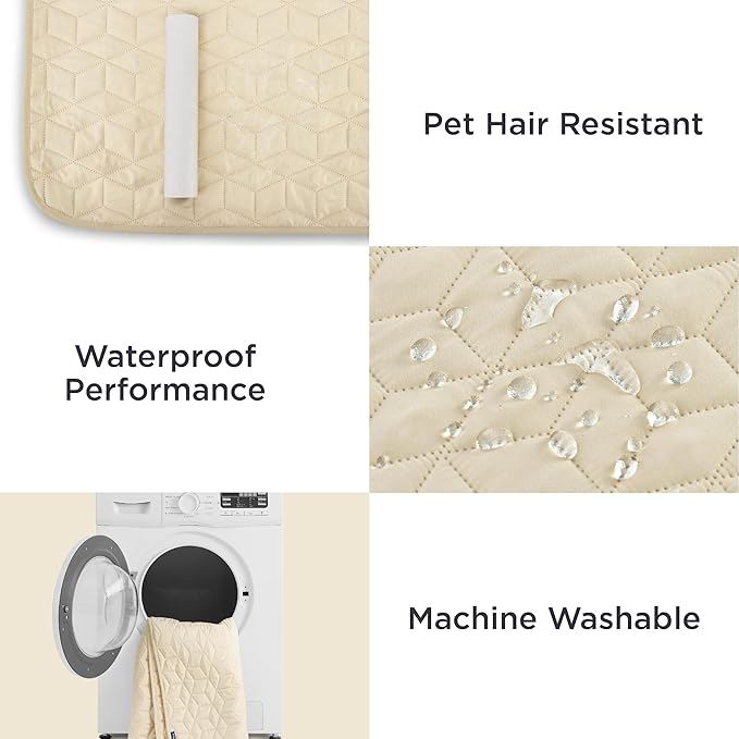 Bedsure 100% Waterproof Couch Cover for Dogs Washable - Non Slip Waterproof Dog Blanket for Couch Sofa, Lightweight Furniture Protector Durable for Pet Cat Puppy with Non-slip Bottom, Beige, 40x50IN