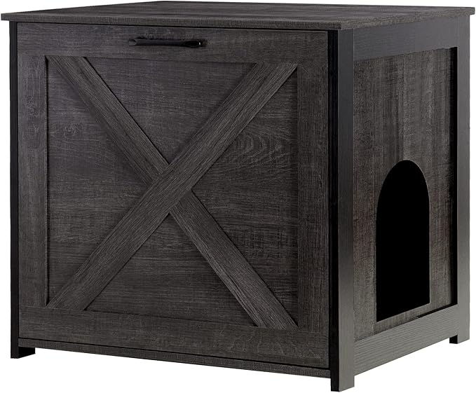 Dwanton Cat Litter Box Furniture Hidden, Cat Litter Box Enclosure, Reversible Entrance Can Be on Left or Right Side, Indoor Cat Box Cabinet, Wooden Cat Washroom, End Table, Nightstand, Dark Gray