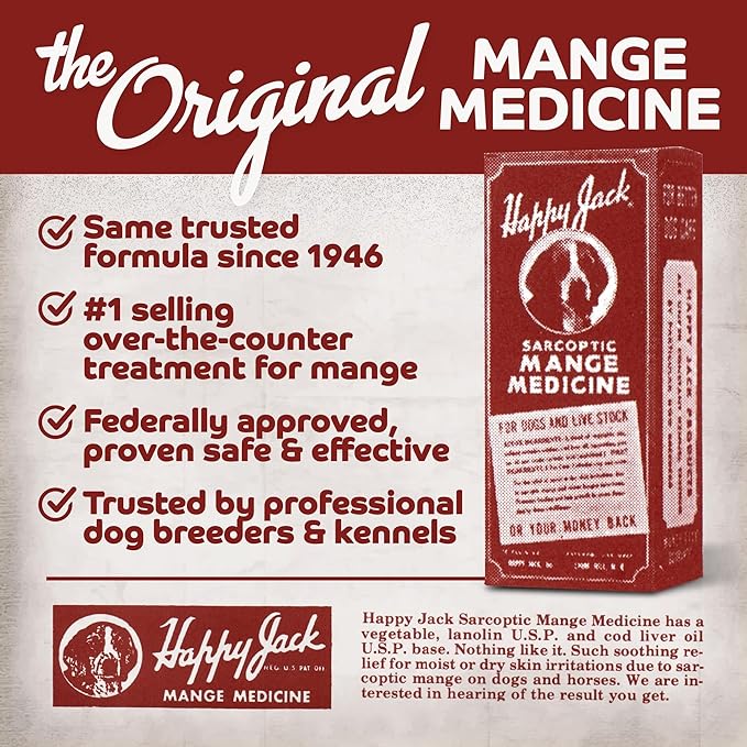 Happy Jack Mange Medicine & Mange Treatment for Dogs & Horses - Brings Relief to Severe Mange, 8oz