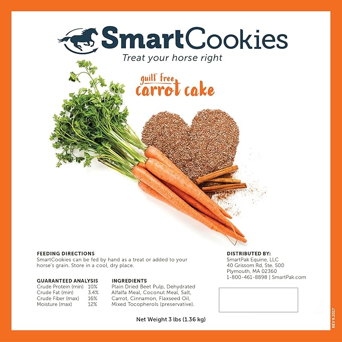 SMARTPAK SmartCookies | Healthy Treats for Horses Made from Coconut Meal, Beet Pulp, Alfalfa, and Flaxseed Oil | No Sugar Added Horse Treats | Carrot Cake Flavor Cookies for Horses, 3 lb Bag