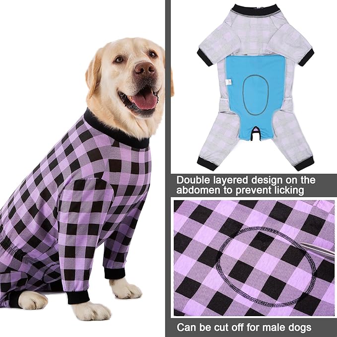 Dog Recovery Suit Full-Zipper After Post-Surgery Large Medium Dogs, Dog Bodysuit for Prevent Licking& Chewing Wounds Onesies Cone Alternative (Purple, 6X-Large)