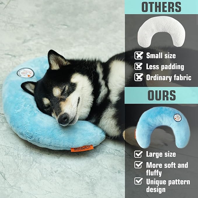 Dog Pillow, Dog Calming Pillow for Small Dog and Cats, U-Shaped Half Donut Dog Neck Pillow, Deep Sleep Fluffy & Cozy Pet Calming Toy, Joint Relief Sleeping Improve(2 Pack(Blue&White)