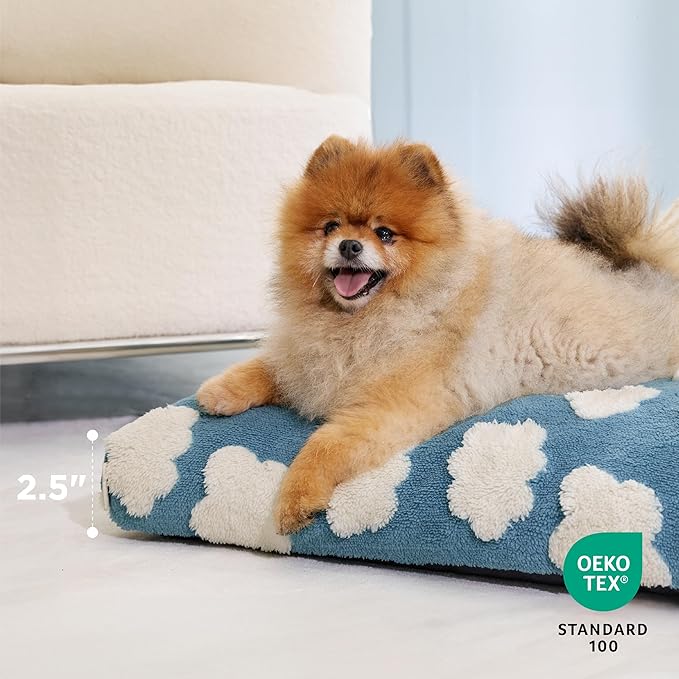 Lesure Small Dog Beds-Thick Shredded Chopped Foam Pet Bed, Dog Bed Indoor with Removable Cover, Cute Modern Fuzzy Plush & Anti Slip Bottom(24'x16', Blue)