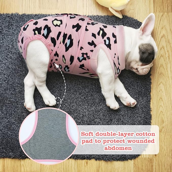 FUAMEY Recovery Suit for Dogs After Surgery,Soft Breathable Dog Bodysuit E-Collar & Cone Alternative Surgical Suit,Male Female Dog Neuter Spay Suits Anti Licking Wounds Onesie Pink Leopard XXL