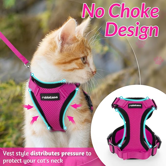 rabbitgoo Cat Harness and Leash for Walking, Escape Proof Soft Adjustable Vest Harnesses for Cats, Easy Control Breathable Reflective Strips Jacket, Rose Red, XS