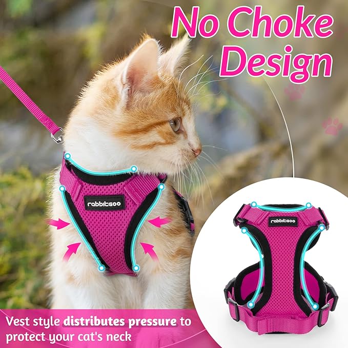 rabbitgoo Cat Harness and Leash for Walking, Escape Proof Soft Adjustable Vest Harnesses for Cats, Easy Control Breathable Reflective Strips Jacket, Rose Red,S