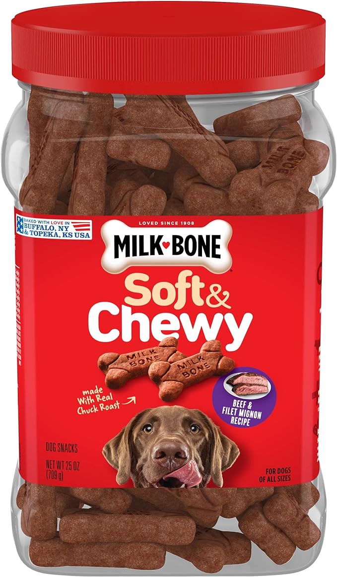 Milk-Bone Soft & Chewy Dog Treats Bundle: Beef & Filet Mignon Recipe, 25 Ounce + Chicken Breast Recipe, 25 Ounce